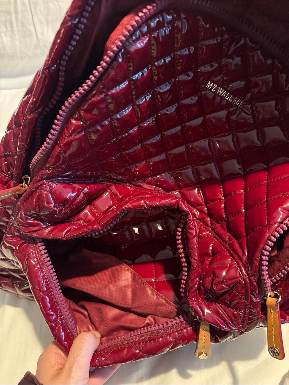 MZ WALLACE BACKPACK—Quilted “Cranberry Lacquer” with leather details - Picture 7 of 16